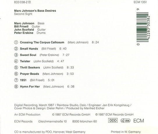 MARC JOHNSON - MARC JOHNSON'S BASS DESIRES SECOND SIGHT