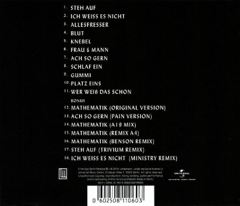 LINDEMANN - F&M (SPECIAL) (CD) (2019)