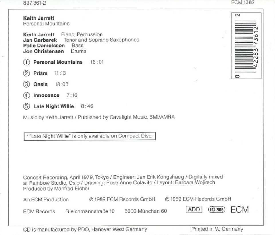 KEITH JARRETT - PERSONAL MOUNTAINS (CD) (1989)