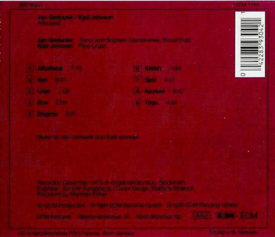 JAN GARBAREK & KJELL JOHNSEN - AFTENLAND (CD) (1980)