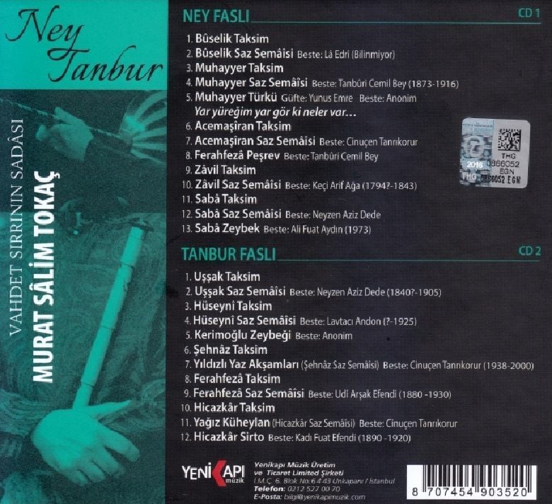 MURAT SALİM TOKAÇ - VAHDET SIRRININ SADASI (NEY, TANBUR) (2 CD)
