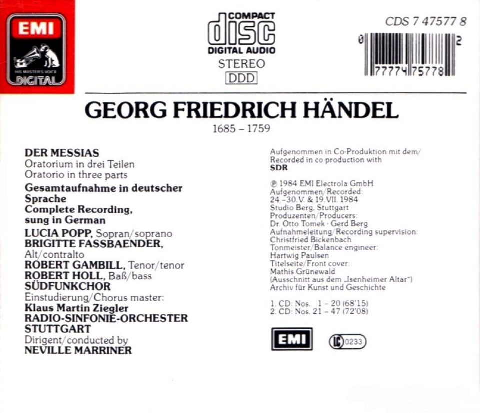 HANDEL - DER MESSIAS (NEVILLE MARRINER) (2 CD) (1984)
