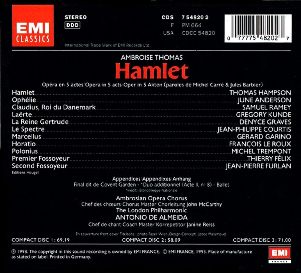 AMBROISE THOMAS - HAMLET (3 CD) (1993)