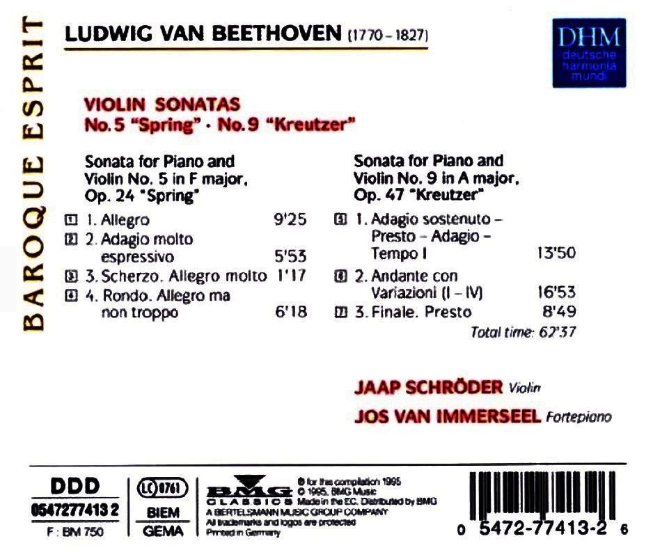BEETHOVEN LUDWIG VAN - VIOLINSONATEN NR. 5 & 9 SCHRÖDER IMMERSEEL (CD) (1995)