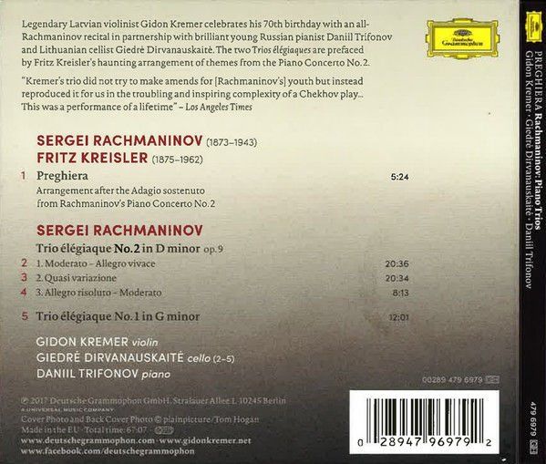 KREMER,TRIFONOV,DIRVANAUSK - PREGHIERA-RACHMANINOV PIANO TRIOS (CD)
