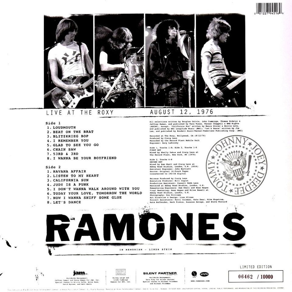 RAMONES - LIVE AT THE ROXY 12/08/1976