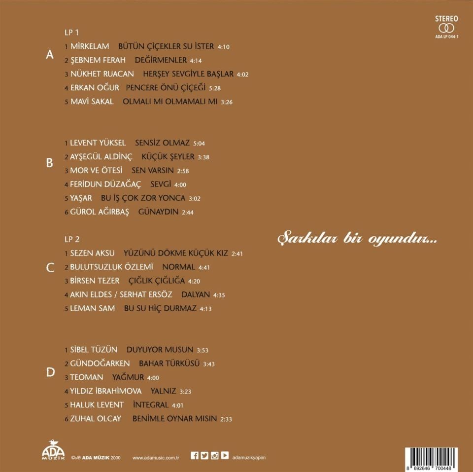 ŞARKILAR BİR OYUNDUR - BÜLENT ORTAÇGİL  İÇİN SÖYLENMİŞ BÜLENT ORTAÇGİL ŞARKILARI (2 LP)