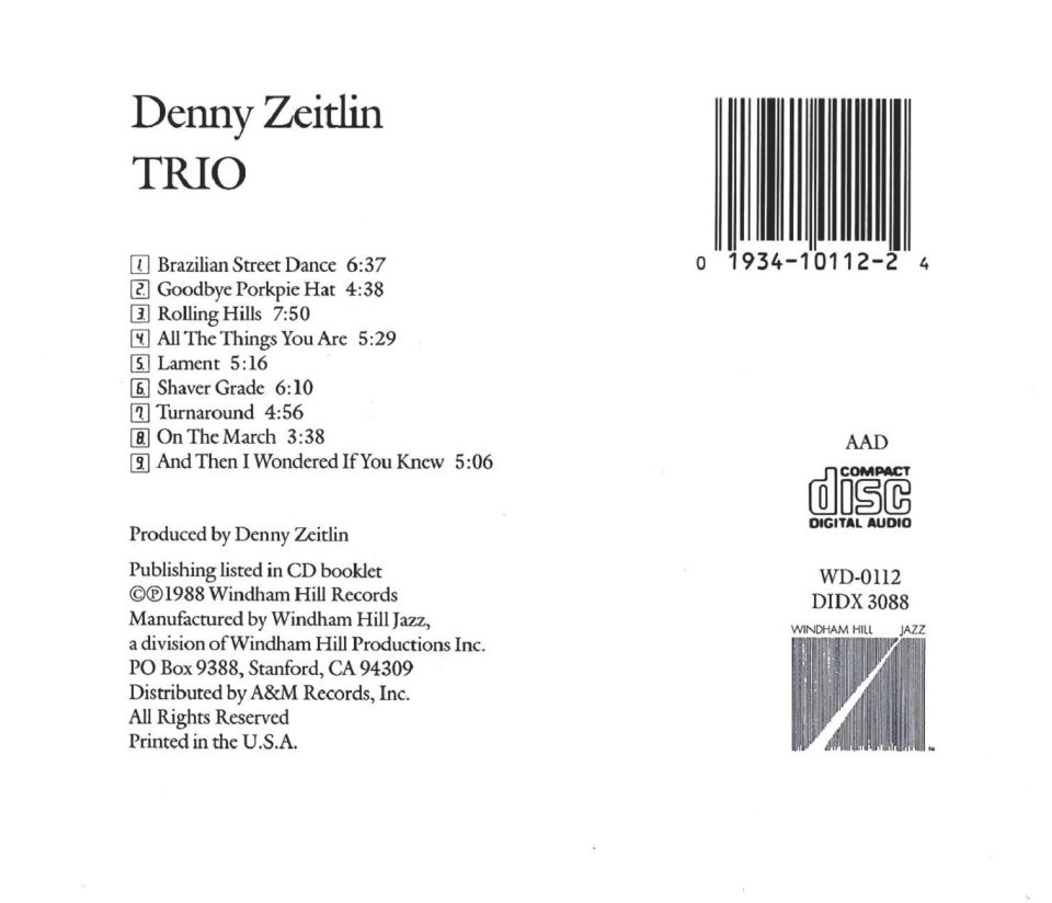 DENNY ZEITLIN TRIO - TRIO (CD) (1988)