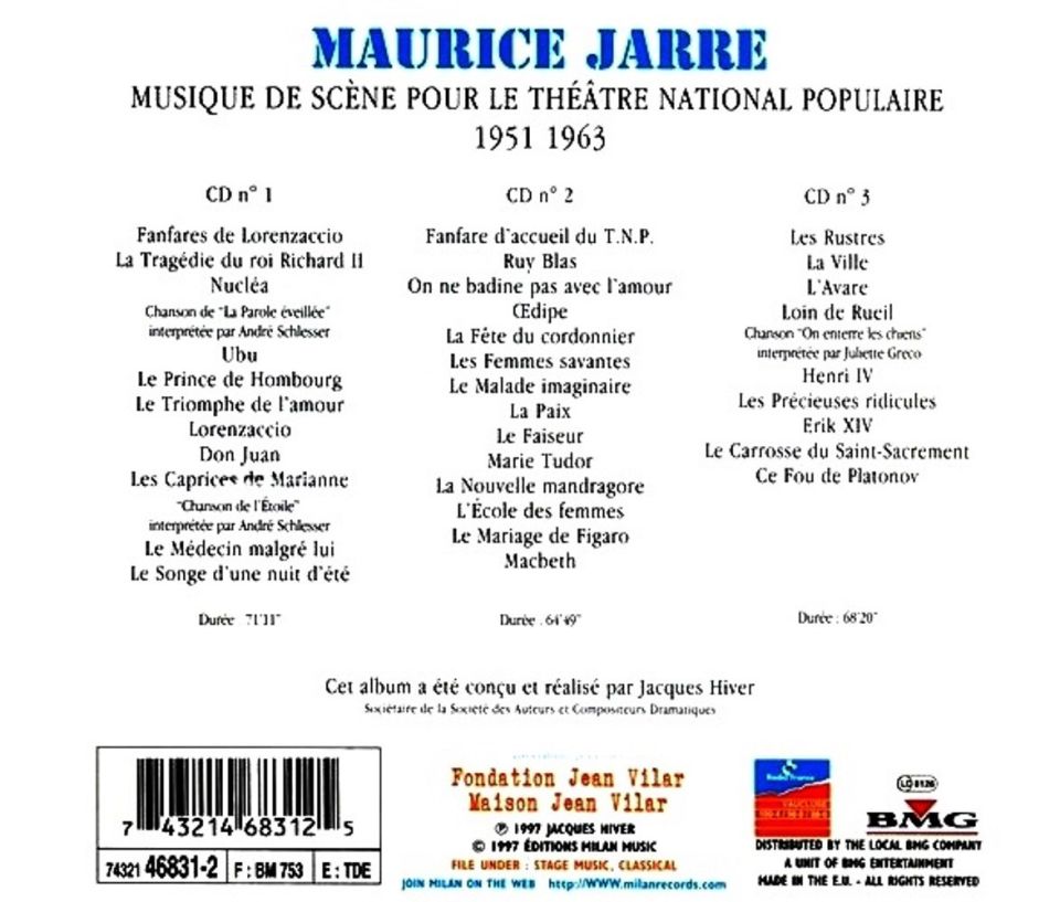 MAURICE JARRE - MUSIQUE DE SCENE L'INTEGRALE