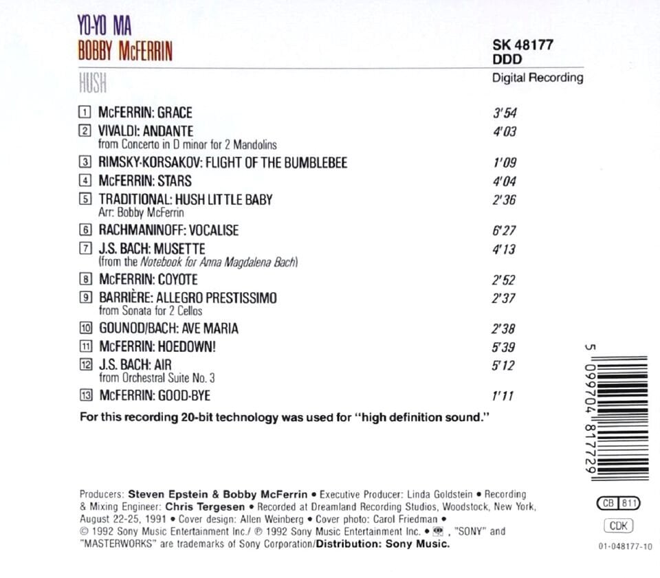 YO-YO MA & BOBBY MCFERRIN - HUSH (CD) (1992)