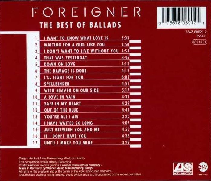 FOREIGNER - THE BEST OF BALLADS - I WANT TO KNOW WHAT LOVE IS (CD) (1998)