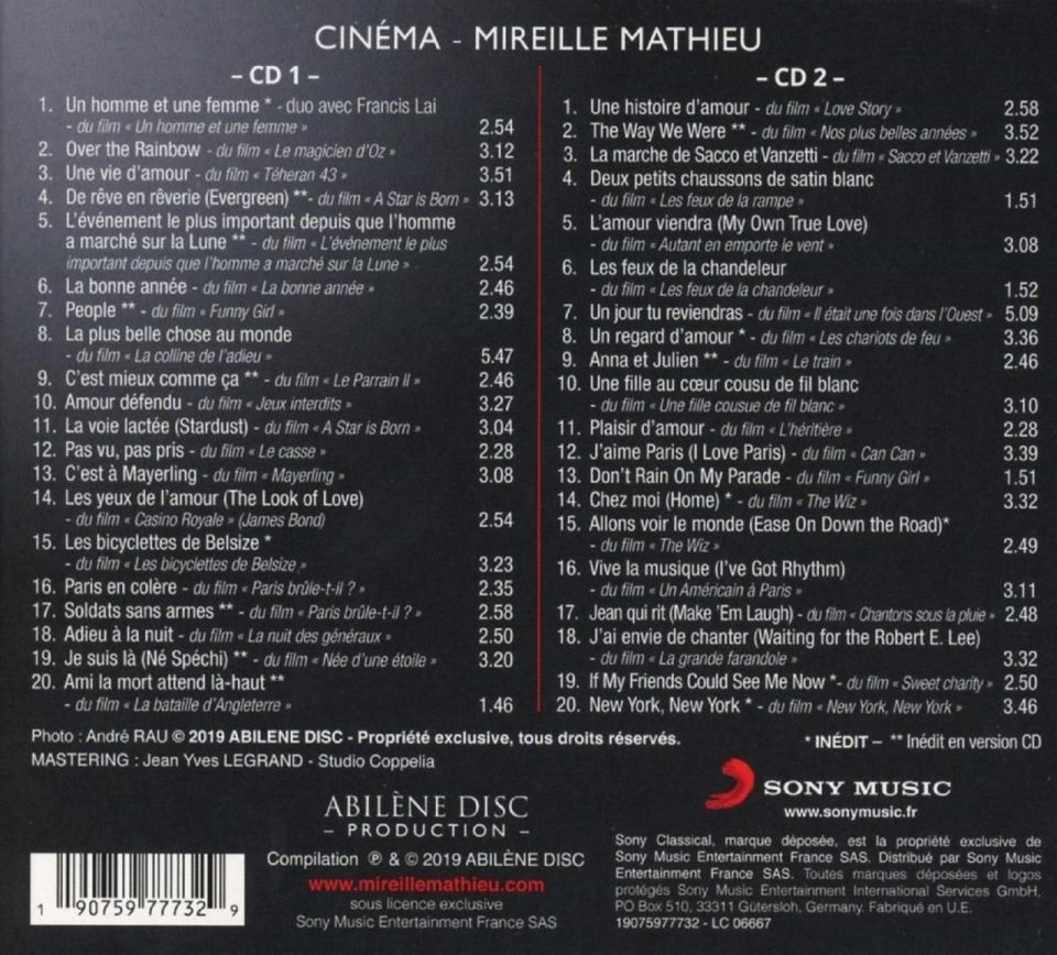 MIREILLE MATHIEU - CINEMA (2 CD) (2019)