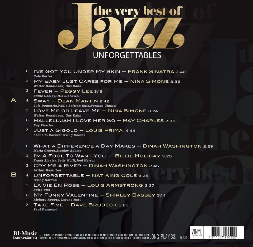 UNFORGETTABLES THE VERY BEST OF JAZZ - VARIOUS(LP)