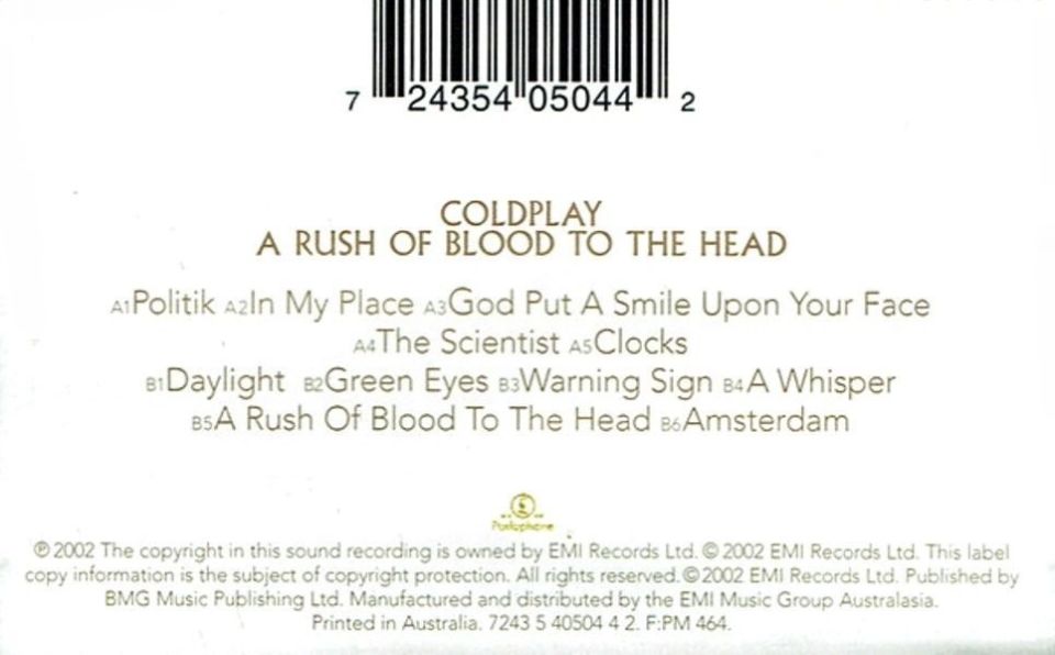 COLDPLAY - A RUSH OF BLOOD TO THE HEAD (MC)