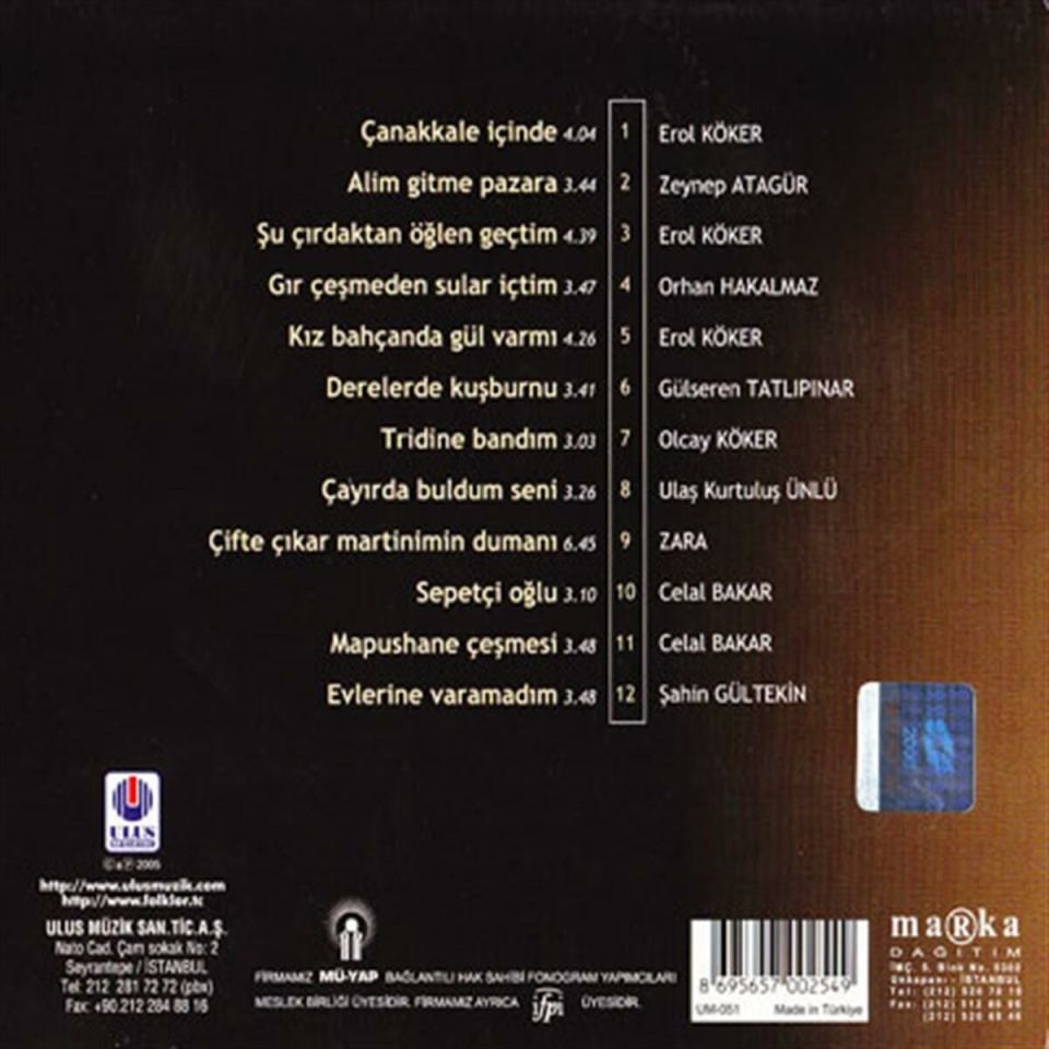 TÜRKÜLERLE TÜRKİYE (TÜRKİYE WITH FOLK SONGS) - 37 KASTAMONU  (CD)