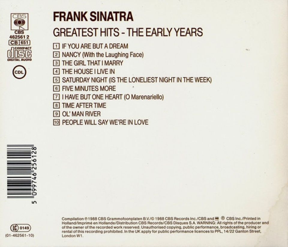 FRANK SINATRA - GREATEST HITS THE EARLY YEARS (CD) (1988)