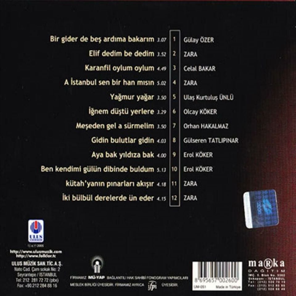 TÜRKÜLERLE TÜRKİYE (TÜRKİYE WITH FOLK SONGS) - 43 KÜTAHYA (CD)