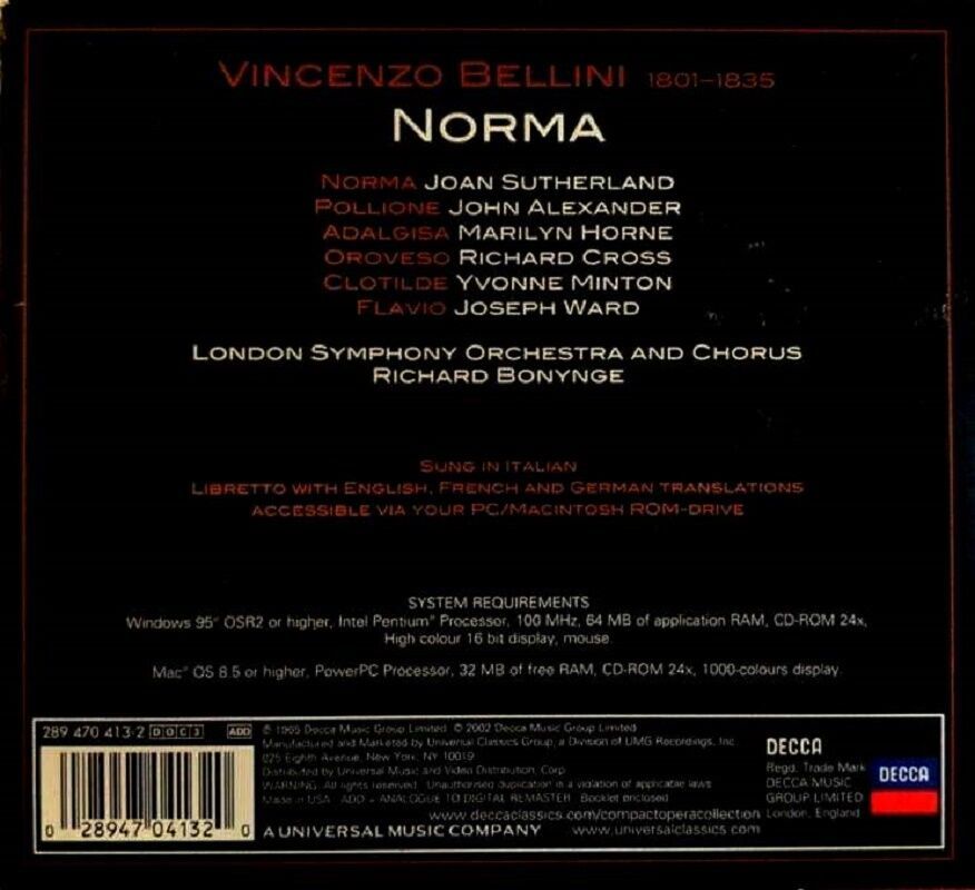 BELLINI - NORMA-SUTHERLAND, HORNE, ALEXANDER, CROSS, BONYNGE (3 CD)