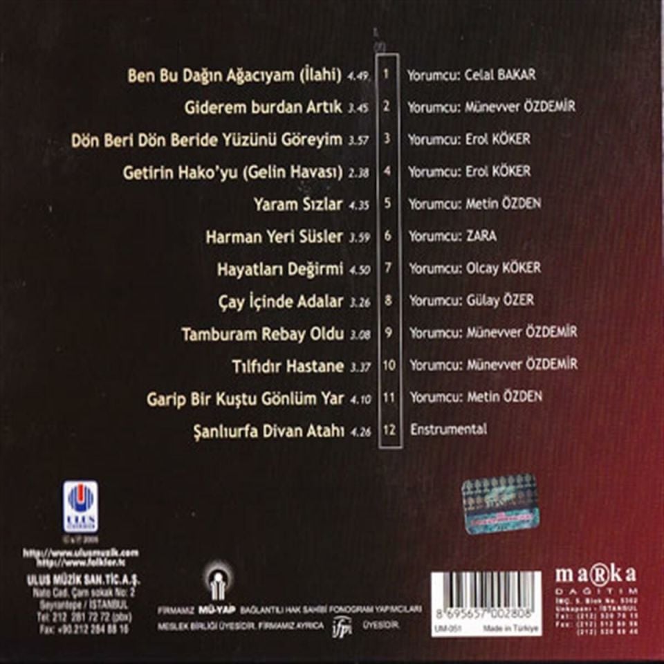 TÜRKÜLERLE TÜRKİYE (TÜRKİYE WITH FOLK SONGS) - 63 ŞANLIURFA (CD)