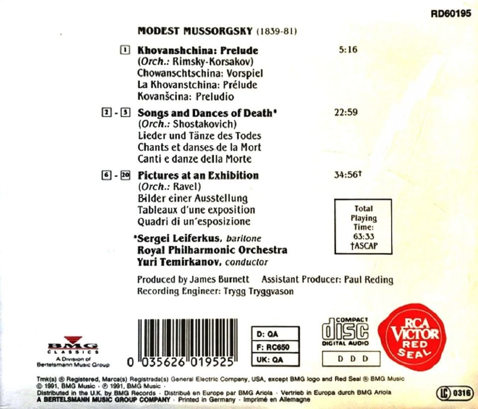 MUSSORGSKY - PICTURES AT AN EXHIBITION (CD) (1991)