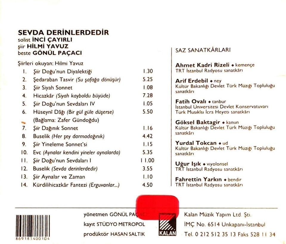 İNCİ ÇAYIRLI - SEVDA DERİNLERDEDİR (CD) (1996)