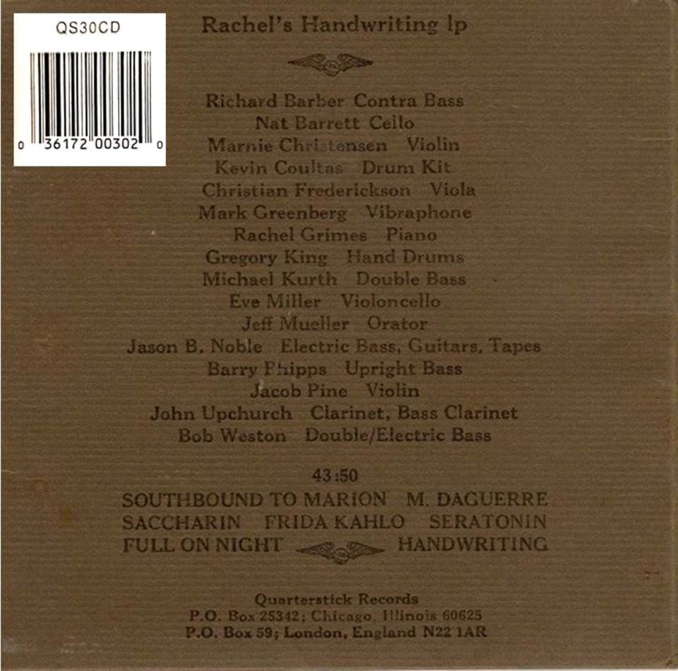 RACHEL'S - HANDWRITING LP (CD)(1995)