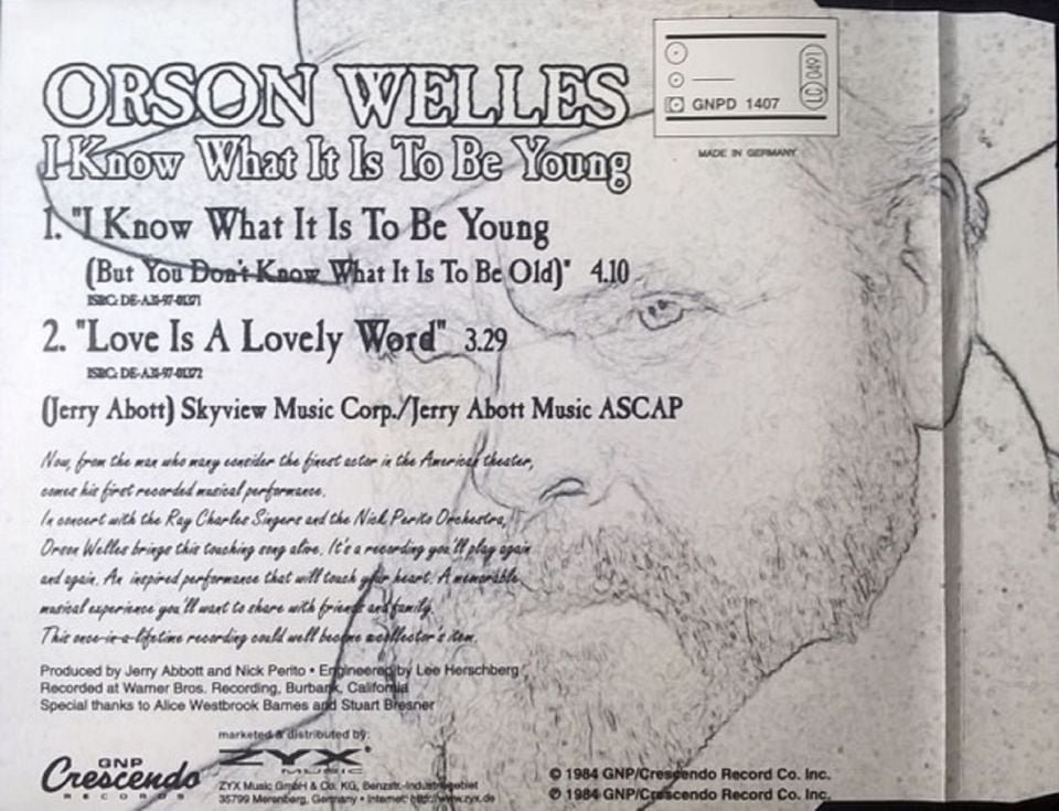 ORSON WELLES - I KNOW WHAT IS TOY BE YOUNG (SINGLE CD) (1984)
