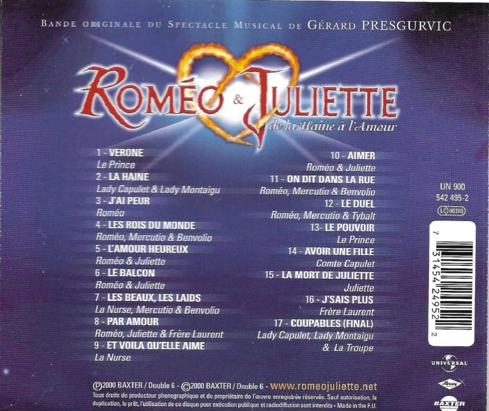ROMEO & JULIETTE (DE LA HAINE A L'AMOUR) - SOUNDTRACK (CD) (2000)