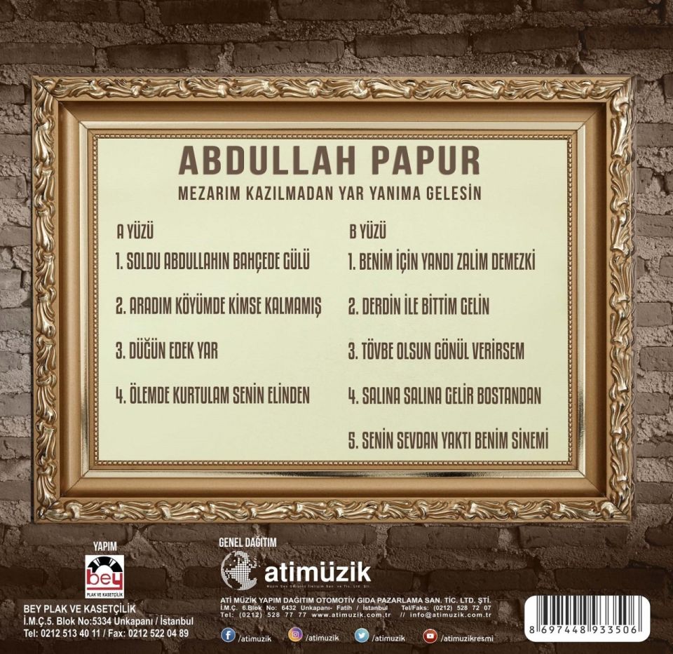 ABDULLAH PAPUR - MEZARIM KAZILMADAN YAR YANIMA GELESİN (LP)